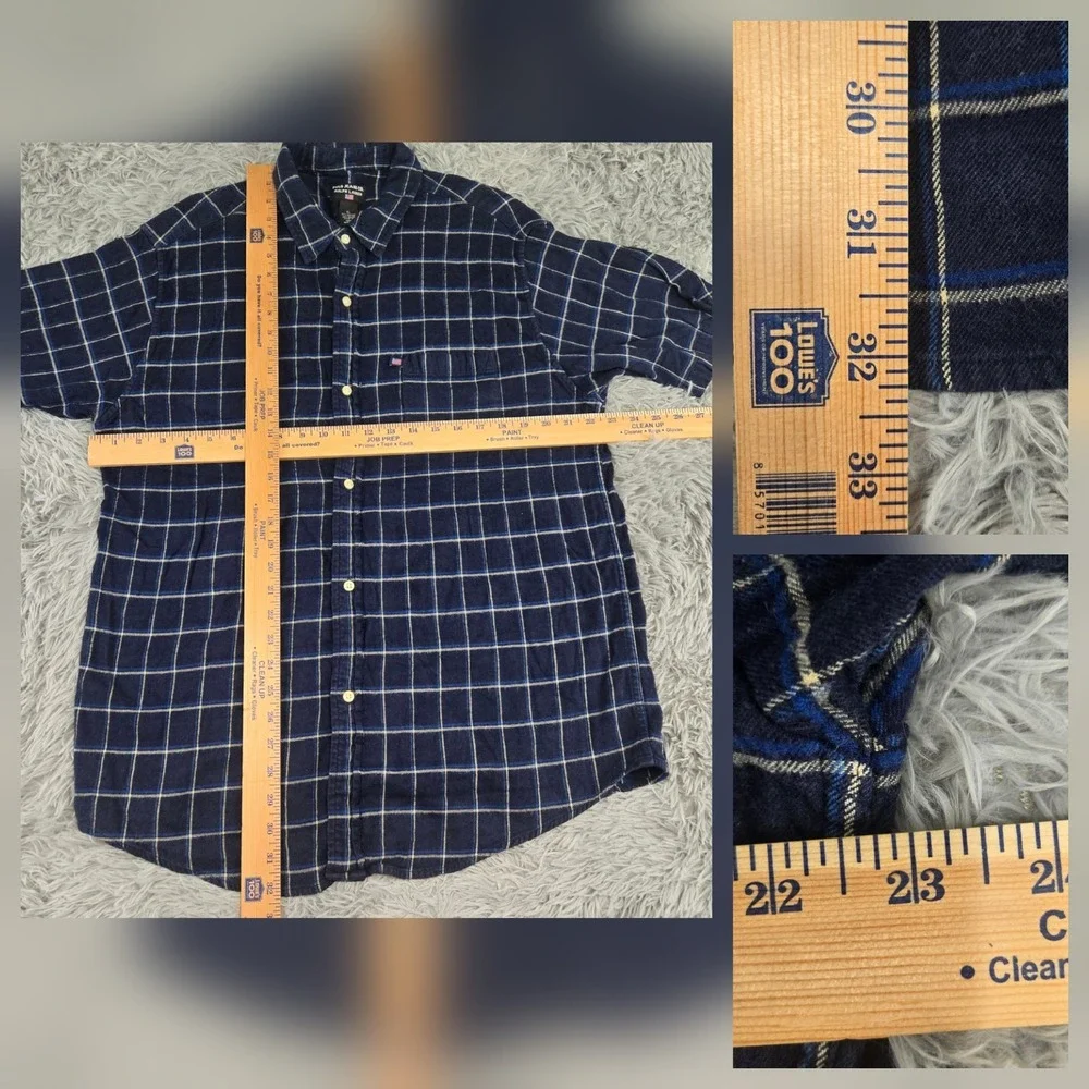 Polo Jeans Ralph Lauren‎ Mens XL Blue Plaid Cotton Blend S/S Button Front Shirt